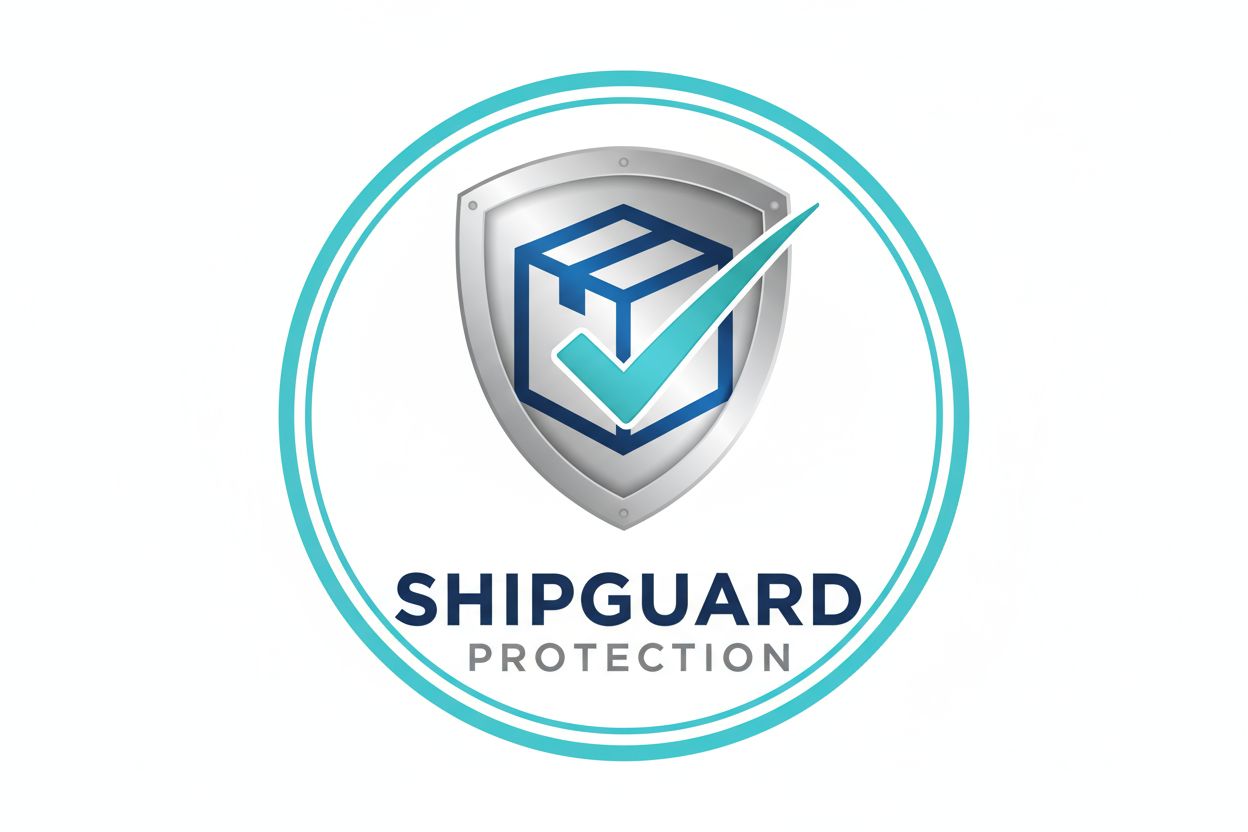 create a shipping protection logo with a shield and a package with a checkmark